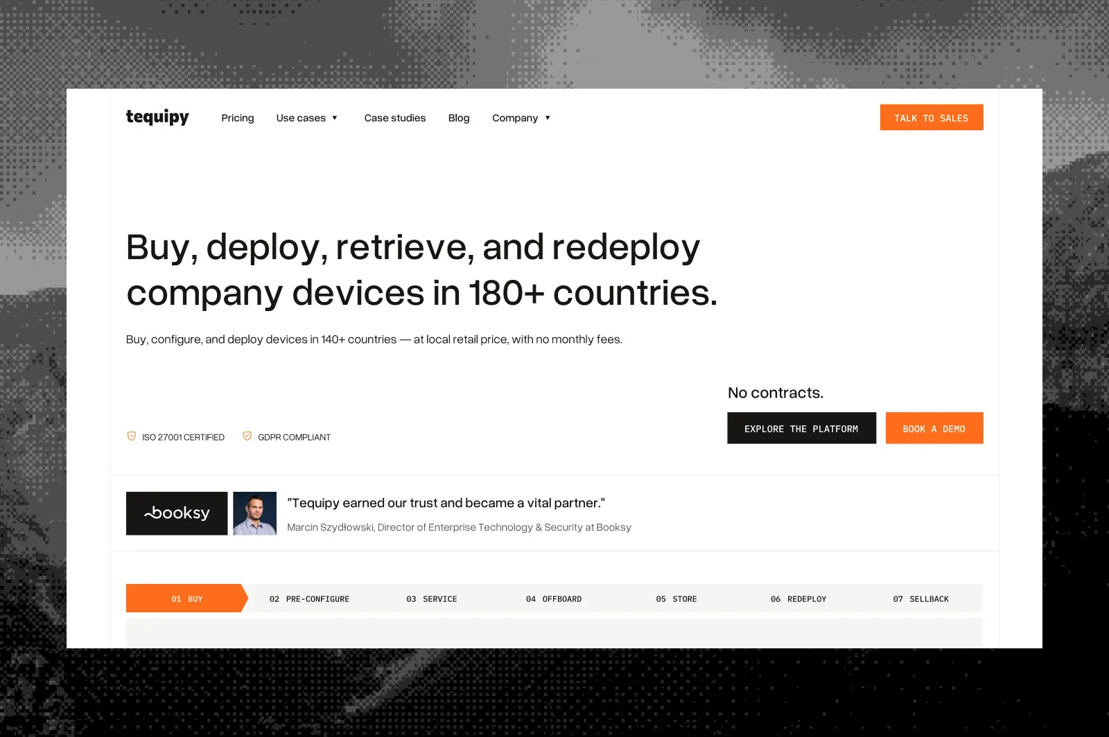 Tequipy home page: buy, deploy, retrieve and redeploy company devices in 180+ countries